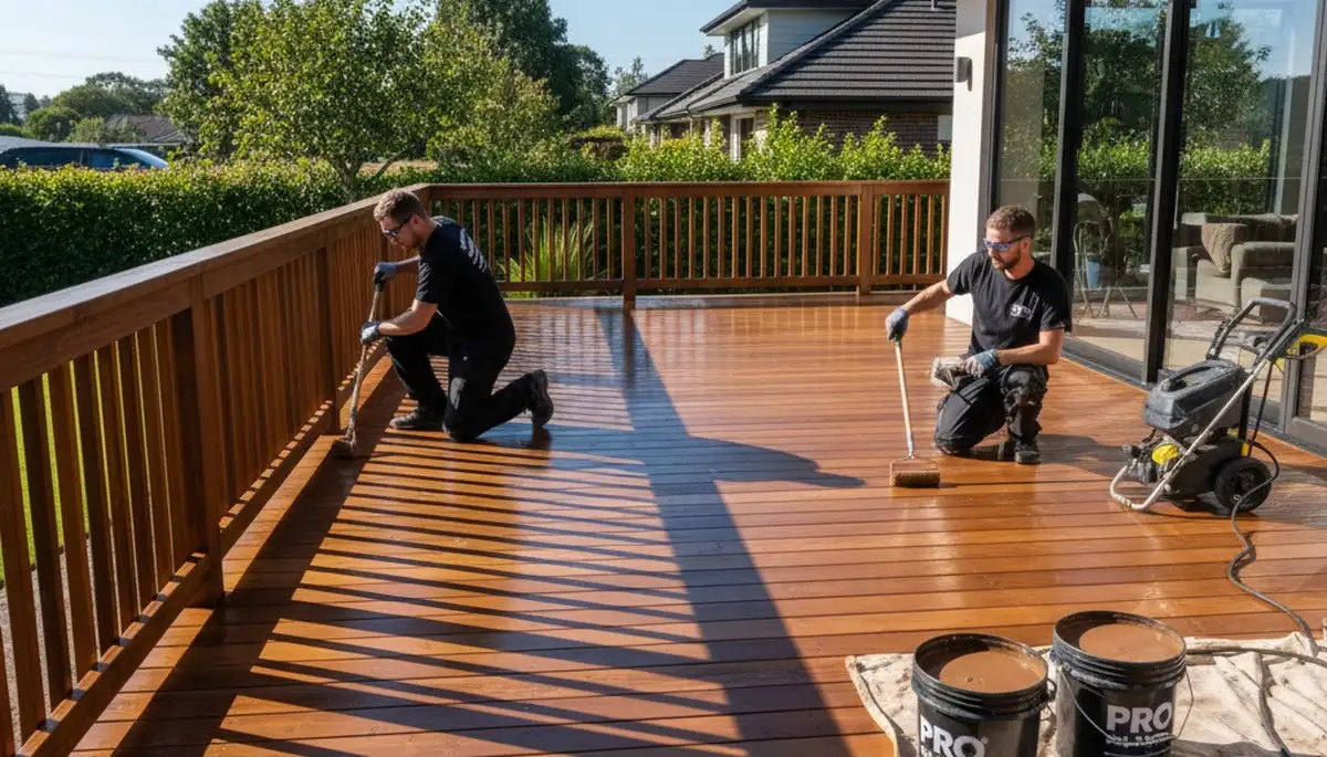 Lakeland, FL deck staining by Lakeland Paint Pros for weather-resistant wood deck protection
