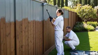 Fence painting service in Lakeland, FL protecting and improving curb appeal on a residential wood fence