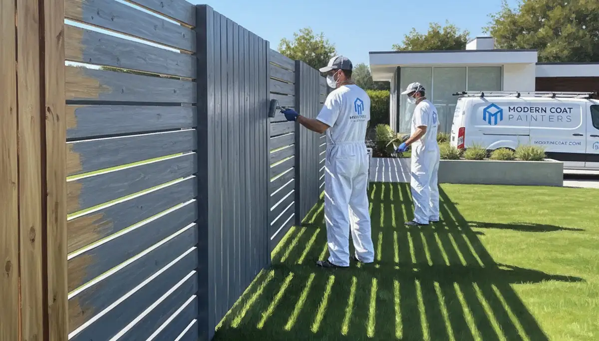 Fence painting in Lakeland, FL by Lakeland Paint Pros protecting and refreshing a wooden fence