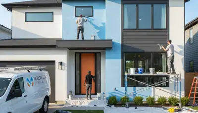 Lakeland, FL house painting pros applying durable exterior paint on a home