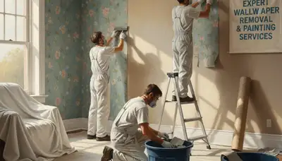Lakeland, FL painters removing wallpaper and preparing walls for a smooth finish