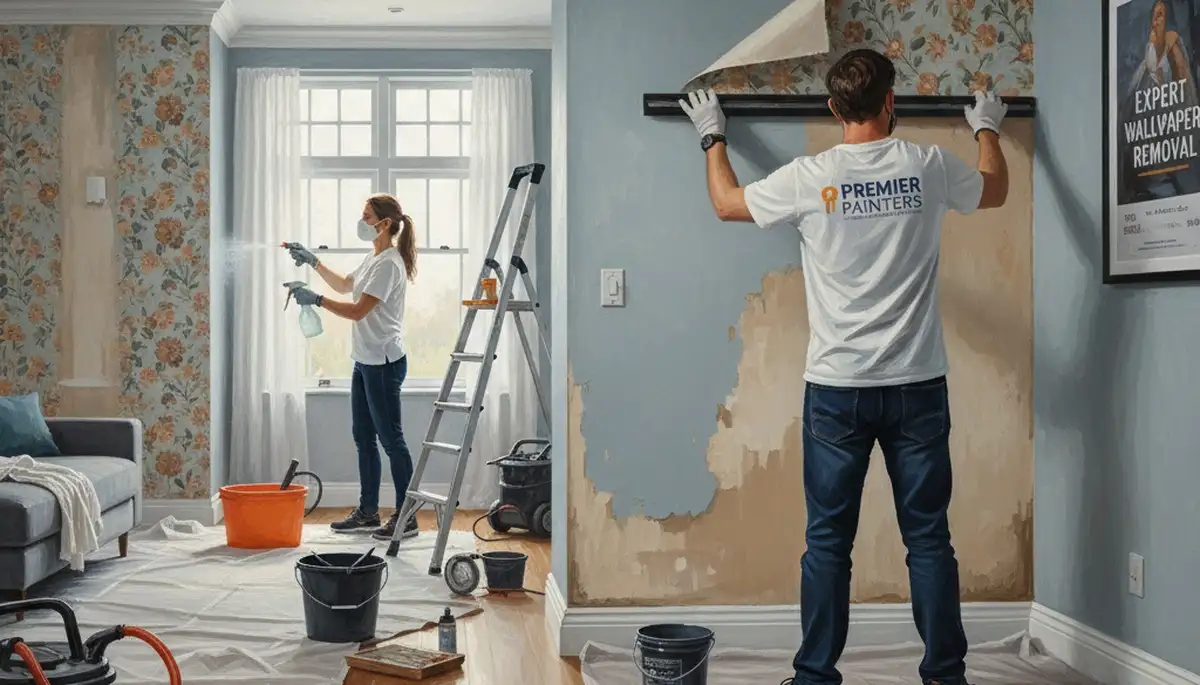 Lakeland, FL painters removing wallpaper to prepare walls for a smooth new finish